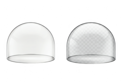 Two transparent glass domes, one solid and one patterned, isolated on transparent background