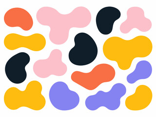 Abstract organic shapes in pastel and bold colors.