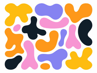 Abstract organic shapes in pastel and bold colors.