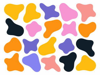 Abstract organic shapes in pastel and bold colors.
