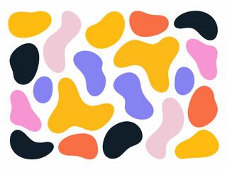 Abstract organic shapes in pastel and bold colors.