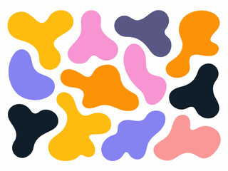 Abstract organic shapes in pastel and bold colors.
