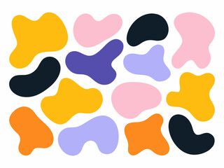 Abstract organic shapes in pastel and bold colors.
