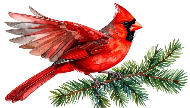 Watercolor cardinal on pine branch - Powered by Adobe