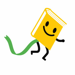 happy smiley running book with green bookmark.