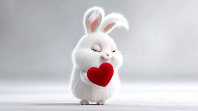 white rabbit with red ribbon