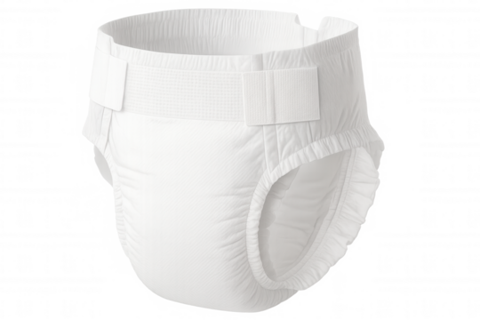 Studio shot of a white adult diaper isolated on a transparent background, perfect for health, hygiene, and medical-related projects