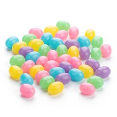 A colorful assortment of easter egg shaped candies on a white background