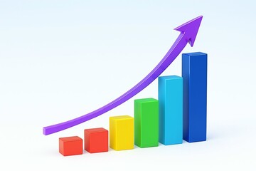Colorful bar chart with upward trending arrow showing growth and success