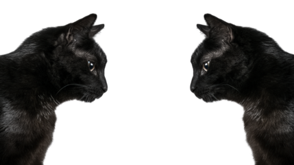 Two black cats facing each other isolated on transparent background