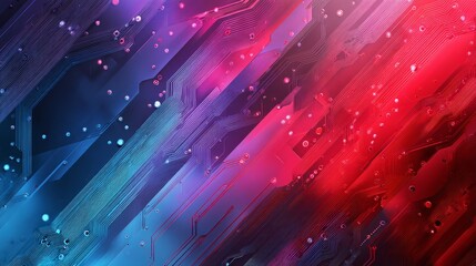 Futuristic abstract composition of glowing neon blue and purple circuit board patterns with copy space on left side, digital aesthetic, technological ambiance, vibrant textures, hightech environment
