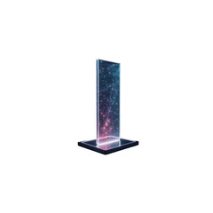 A transparent, glowing structure with a cosmic design.