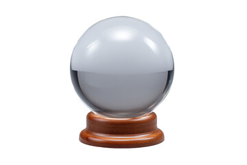 Obraz premium Crystal ball on a wooden stand isolated on transparent background