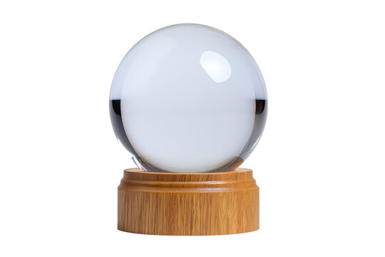 Crystal ball on a wooden stand isolated on transparent background