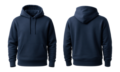 Navy blue hoodie front and back view.