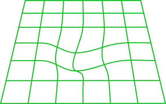 Minimal neon green warped grid on a black background in perspective view, perfect for retro-futuristic, tech, sci-fi, or digital design projects.