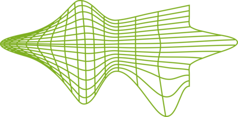 Abstract green wavy perspective grid with a dynamic 3D warp effect, perfect for sci-fi, retro-futuristic, and digital art backgrounds on a transparent background.