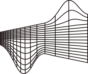 Minimalist black silhouette of a wavy perspective grid, ideal for retro-futuristic, sci-fi, and digital abstract designs on a transparent background.