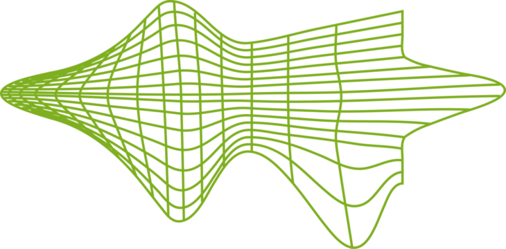 Abstract green wavy perspective grid with a dynamic 3D warp effect, perfect for sci-fi, retro-futuristic, and digital art backgrounds on a transparent background.