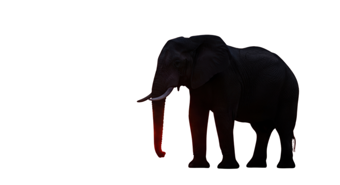 Majestic African Elephant Standing Isolated on White Background animal wildlife mammal pachyderm trunk tusks ears large grey skin texture studio