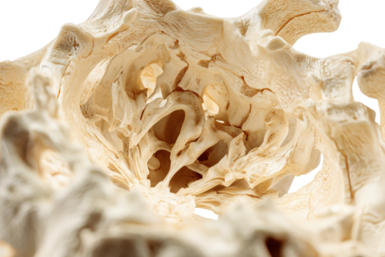 Closeup of porous bone structure isolated on transparent background