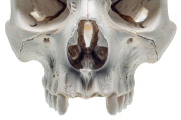 Closeup of a human skulls nasal cavity and teeth, isolated on transparent background