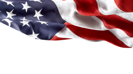 United States flag waving with visible stars and stripes, symbolizing American patriotism, freedom, and national pride, isolated on white background for design and celebration themes