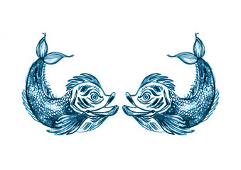 Hand drawn pisces zodiac sign illustration, horoscope background.