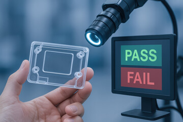 AI technology enhances image processing in industry production ensuring quality control with pass or fail results for transparent plastic parts