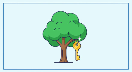 Unlock opportunities and growth with this key hanging from a vibrant tree, symbolizing success and new beginnings