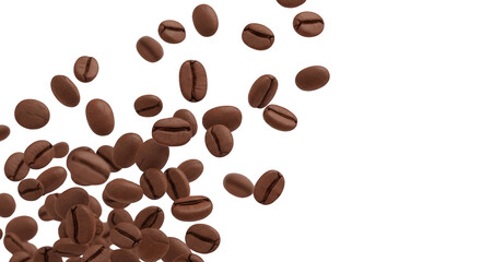 Obraz premium Roasted Coffee Beans Falling Isolated White Background caffeine beverage drink aroma energy morning breakfast dark brown natural organic food ingredient