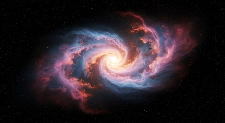 Obraz premium Colorful Spiral Galaxy with Bright Center and Surrounding Cosmic Dust in Deep Space