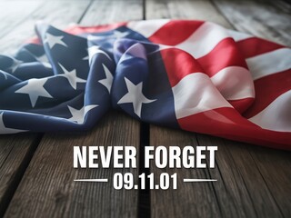 Never forget 09 11 01 american flag patriotism remembrance on wooden background
