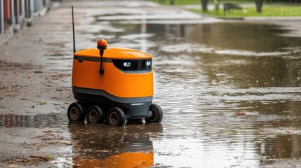 Autonomous delivery robot avoiding puddles with precise calculation