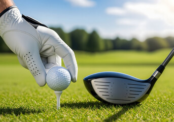 Golfer putting a ball into the hole on a green golf course