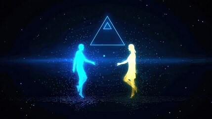 Trust symbol between AI and human glowing in the air