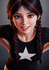 Garota Estilo Punk com Tranças Pretas e Vermelhas