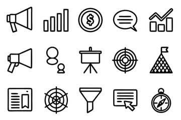 Business and Marketing Strategy Icon Set megaphone graph