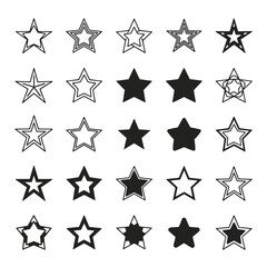 Fototapeta premium Collection of stylized star icons featuring outline and solid fill designs