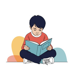 Young boy engrossed in reading a captivating book indoors