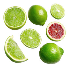 Set of lime slices isolated on a transparent background.