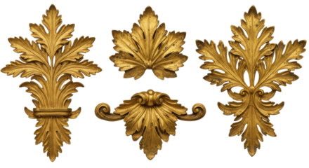 Set of baroque golden ornaments isolated PNG with Transparent Background