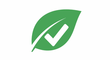 Eco-friendly green leaf with checkmark icon symbolizing natural certification. A simple flat vector logo for organic, sustainable, and environmentally approved products