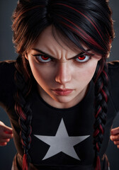 Garota Estilo Punk com Tranças Pretas e Vermelhas