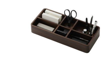 Desk organizer with pens, scissors, and stationery isolated PNG with Transparent Background