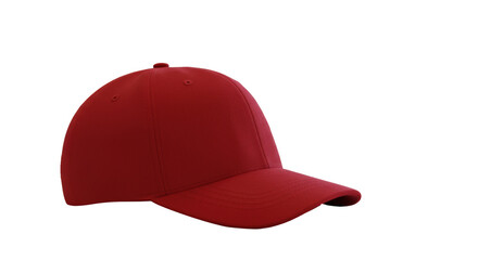 Fototapeta premium Vibrant red plain baseball cap resting on a pristine minimalist desk, blurred modern office background with soft natural daylight, concept of innovation and modern work culture