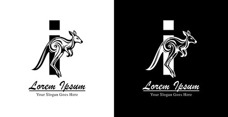 Fototapeta premium Kangaroo logo design combined with the letter i