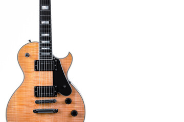 Electric guitar with natural pattern isolated on white background.