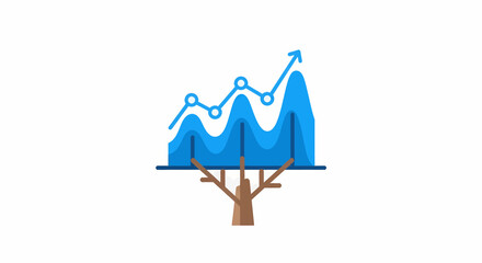 Fototapeta premium Conceptual vector icon of a financial growth chart emerging from a tree, symbolizing sustainable business development and organic market progress.