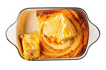 Homemade marble pumpkin cake. Zebra pie isolated on white background. Top view.